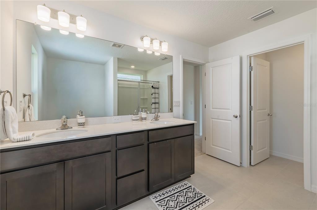 20864 Cherry River Road Land O' Lakes, FL 34638 - Photo 26 of 48 a bathroom with a double vanity sink and a mirror