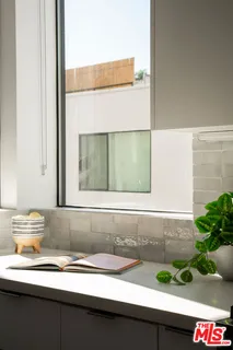 a sink with a potted plant and a window