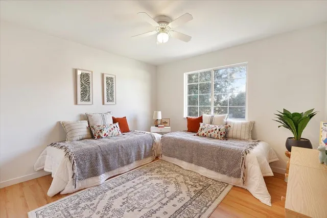 a room with a large bed and a couch