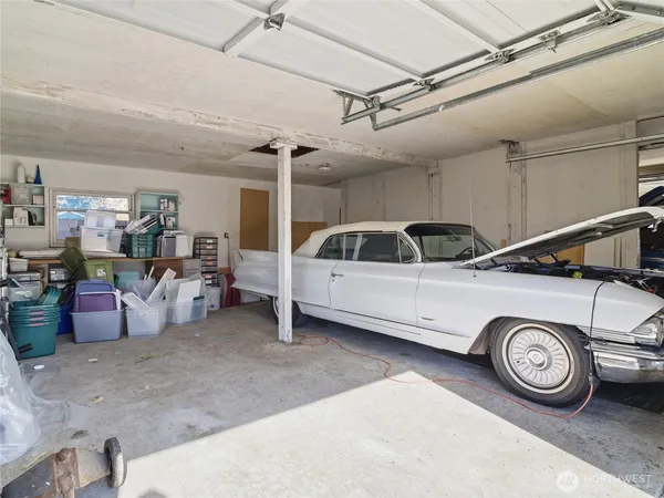 a car parked in a garage
