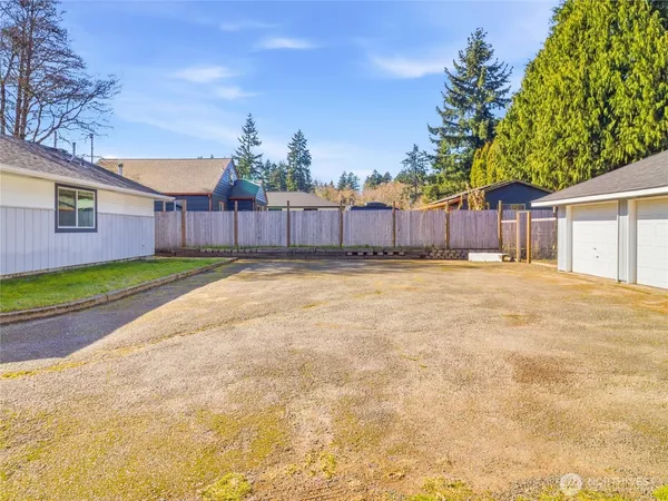 a view of a backyard with a small pool