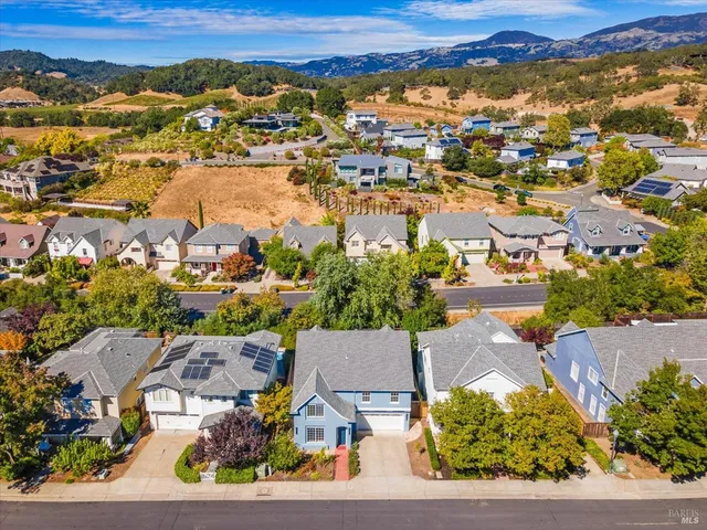 an aerial view of residential houses with outdoor space