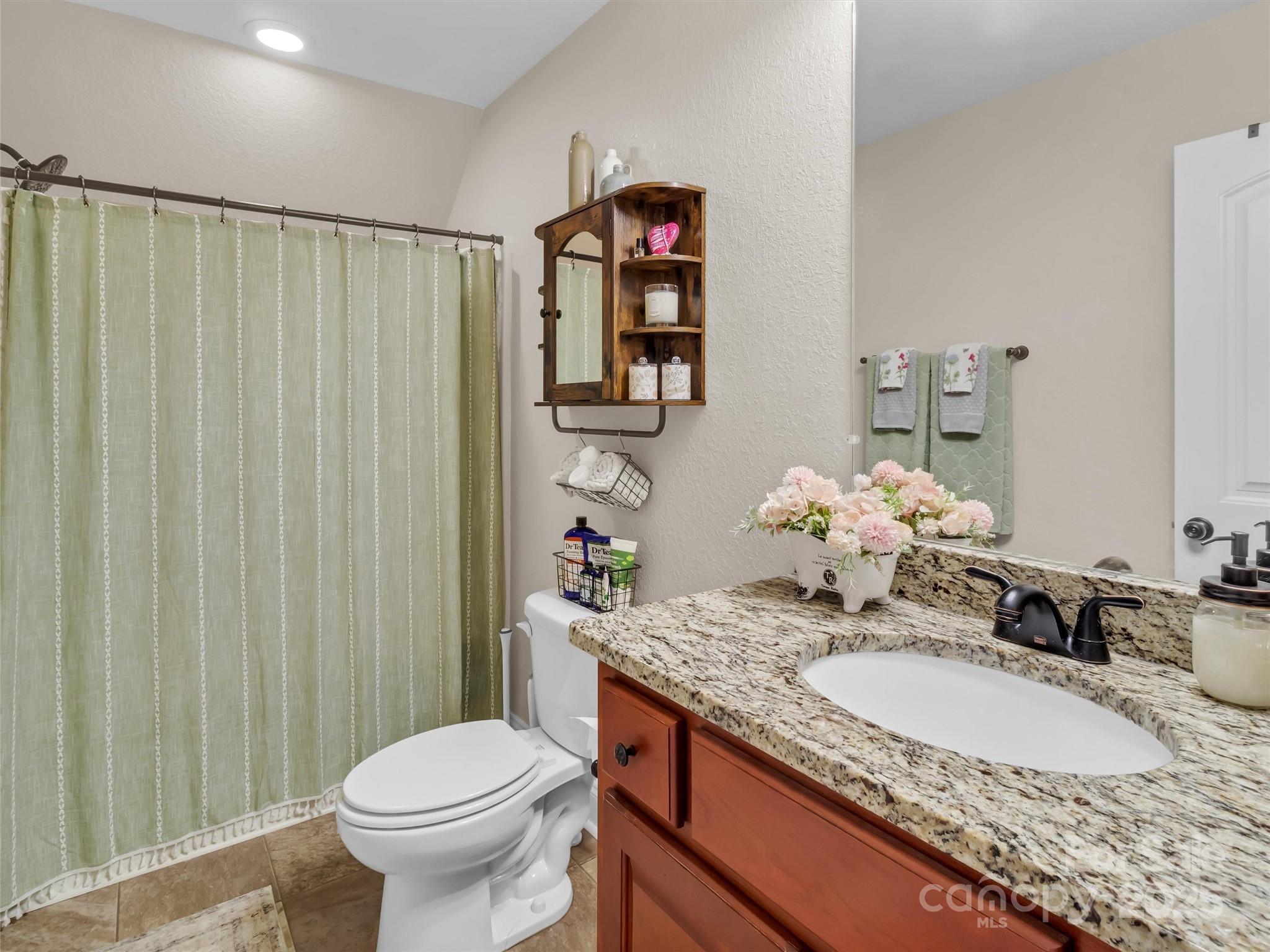 4823 Max Patch Road Clyde, NC 28721 - Photo 19 of 47 a bathroom with a granite countertop sink and a mirror with toilet