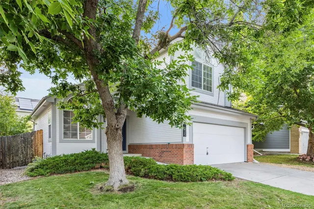 a front view of a house with a yard and a tree