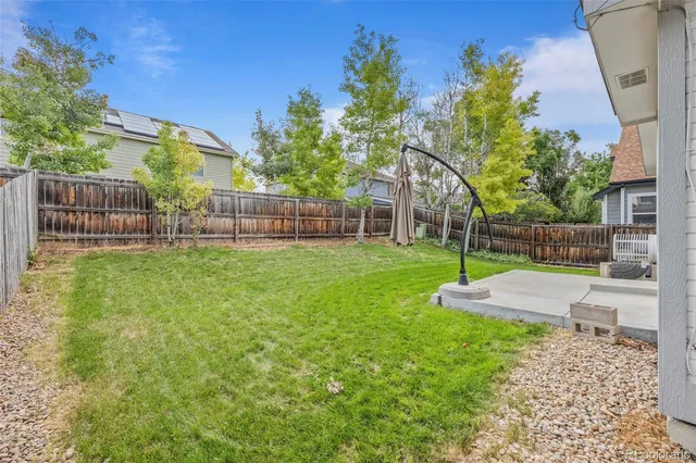 a view of a backyard with a slide