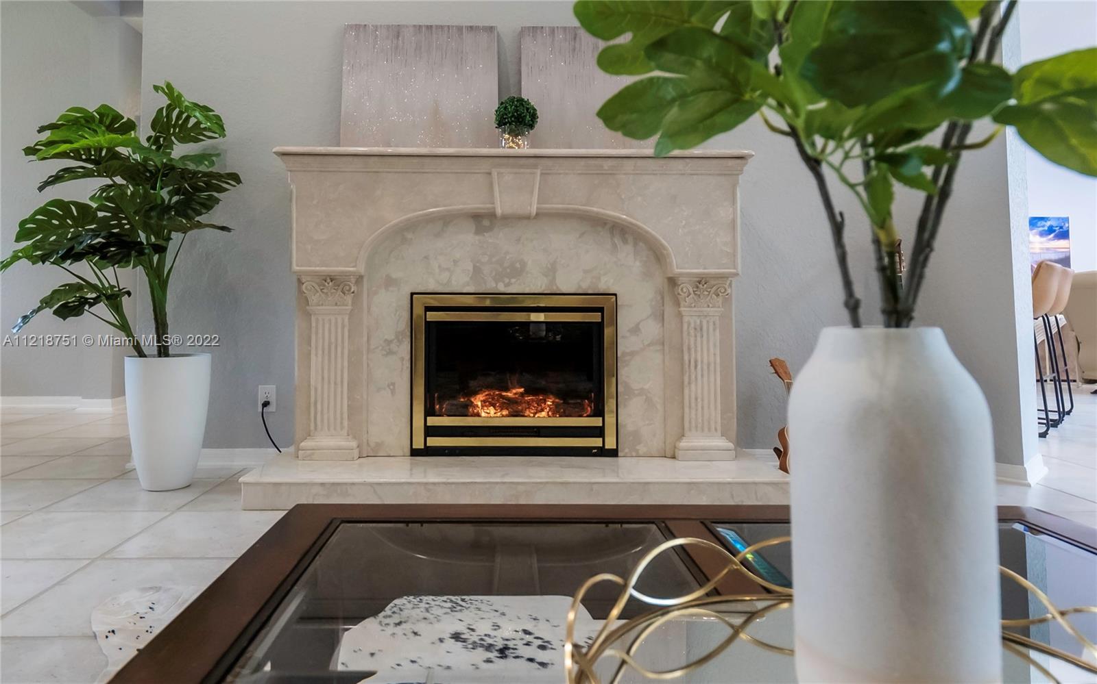 21432 Gosier Way Boca Raton, FL 33428 - Photo 29 of 55 a living room with a fireplace and a potted plant