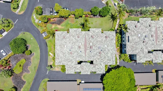 an aerial view of a fireplace with a table