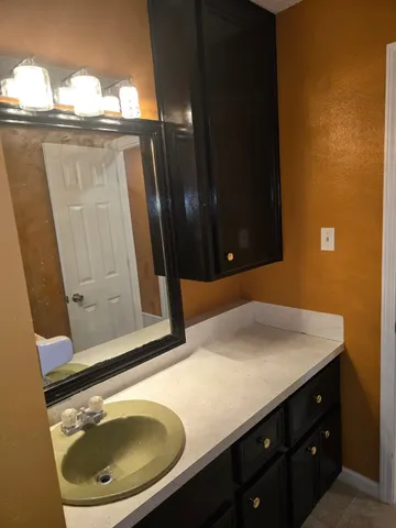 a bathroom with a sink a mirror and a toilet