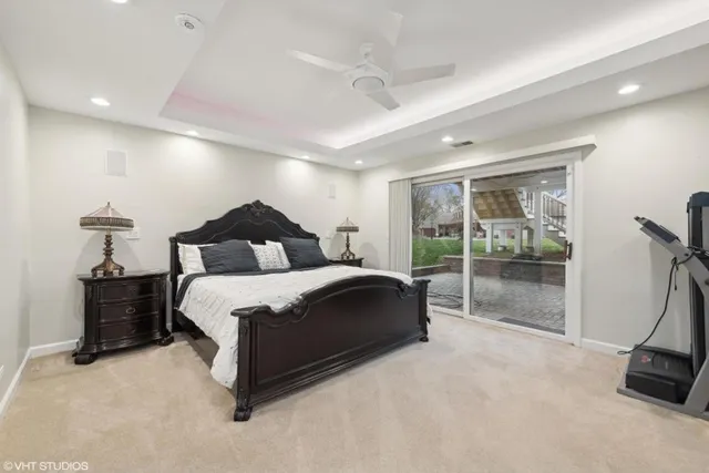 a bedroom with a bed and a walk in closet