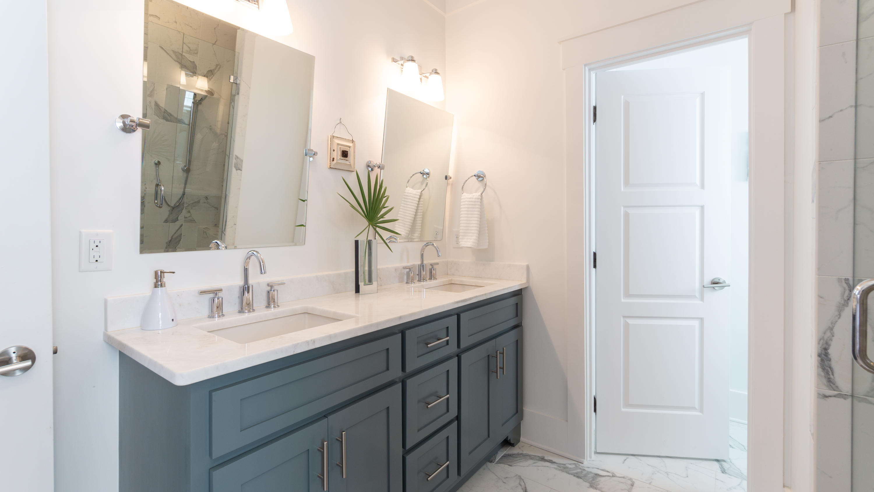 158 East Blue Crab Loop Inlet Beach, FL 32461 - Photo 31 of 43 a bathroom with a double vanity sink and mirror