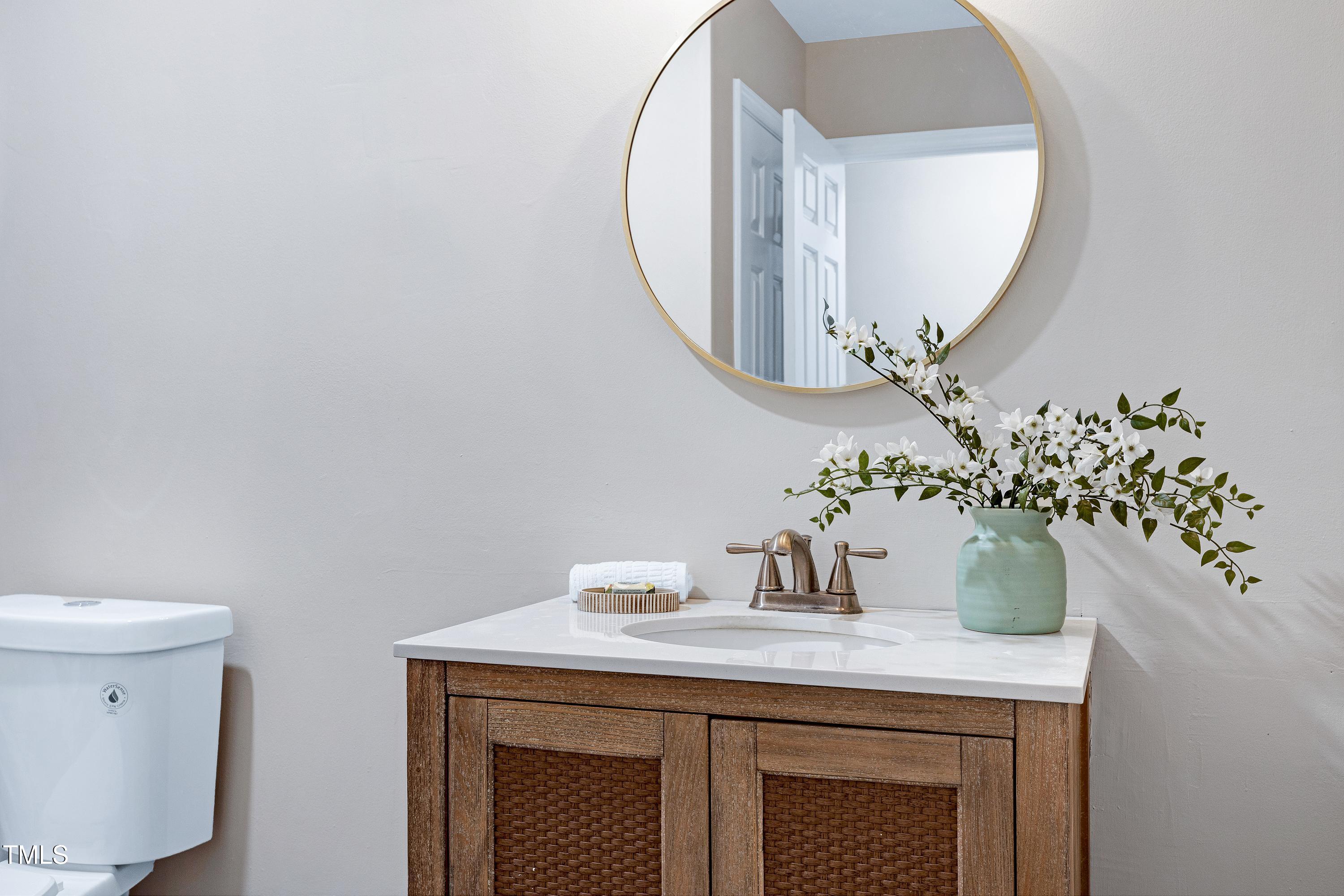 5121 Raintree Road Durham, NC 27712 - Photo 39 of 59 a bathroom with a sink and a mirror