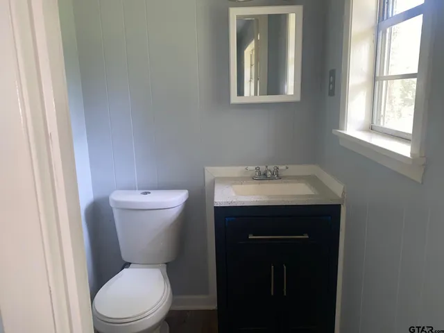 a bathroom with a sink toilet and window