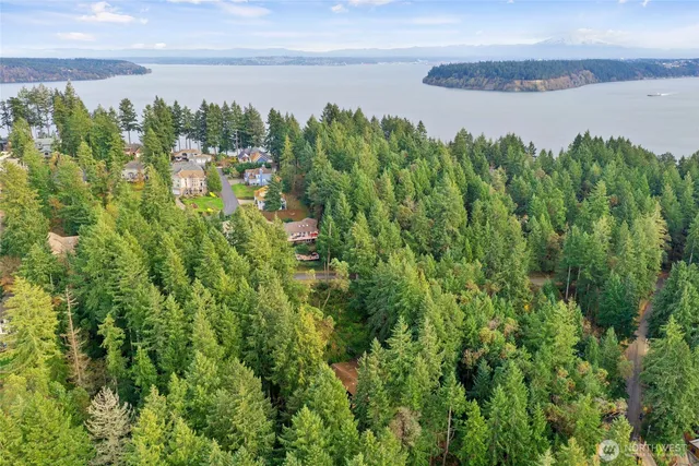 a view of a lake with a yard