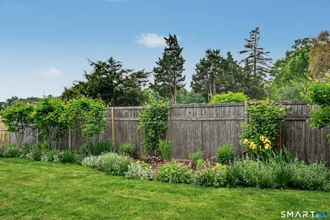 a view of garden with plants and wooden fence