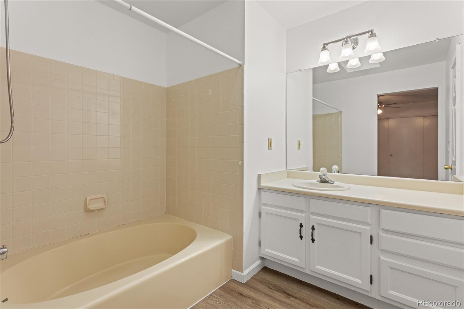 1720 South Quintero Way Aurora, CO 80017 - Photo 14 of 21 a bathroom with a tub a sink and mirror