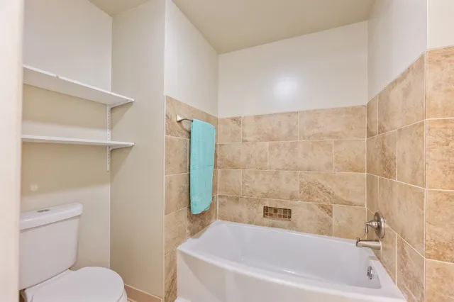 a bathroom with a toilet and a bathtub