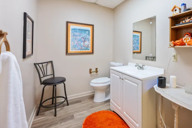 a bathroom with a toilet a sink and mirror