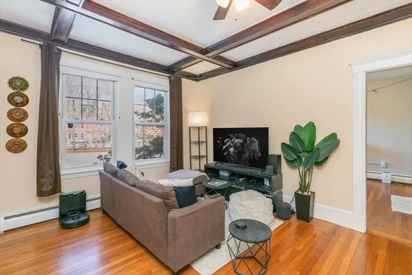 a living room with furniture potted plant and a flat screen tv