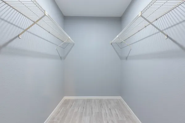a view of a room with racks on the wall