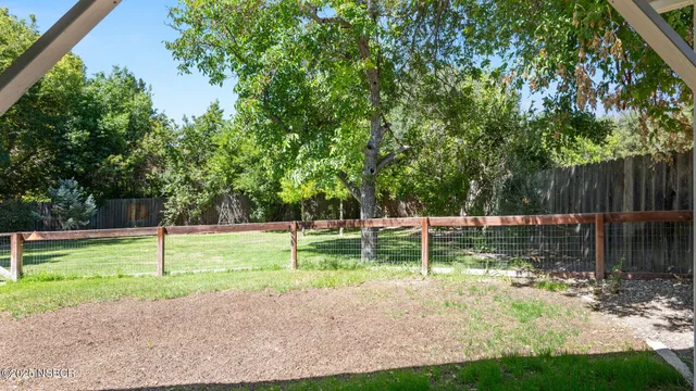 a view of a park with large trees