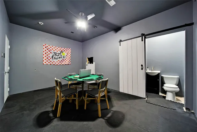 a front view of a building with a street