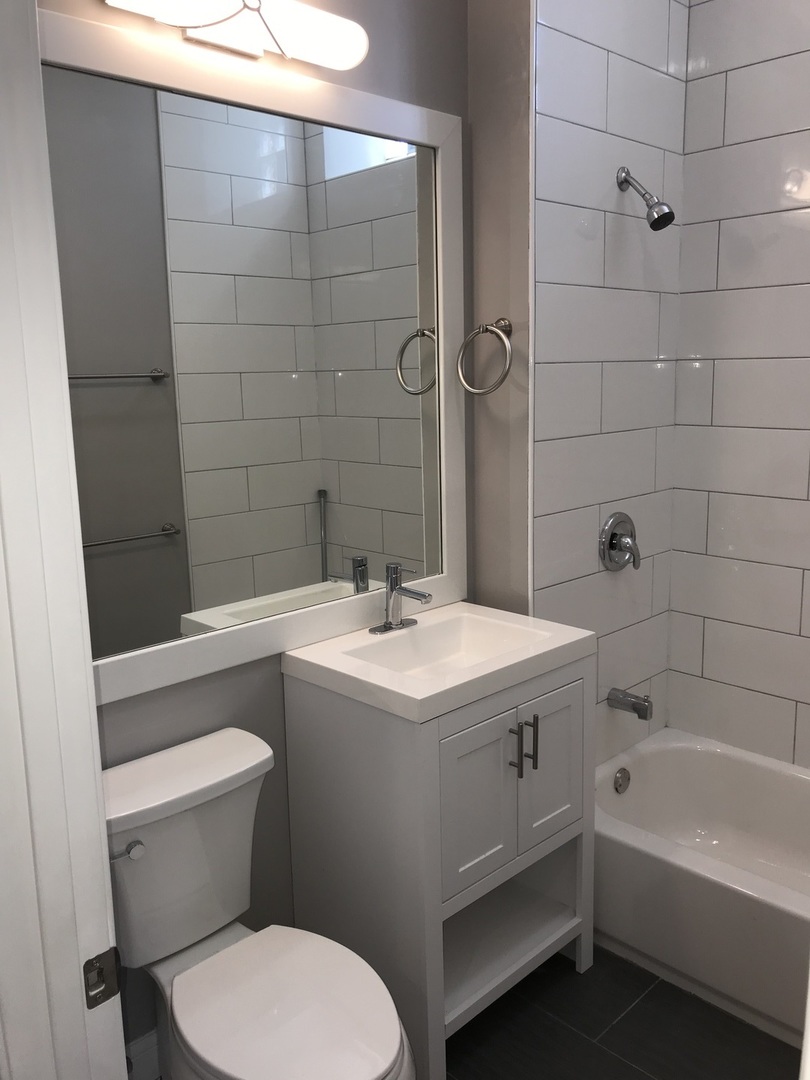 2734 West 18th Street, Unit 1F Chicago, IL 60608 - Photo 11 of 14 a bathroom with a sink a toilet and shower