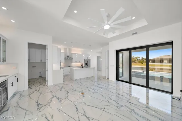 a large white room with a large window