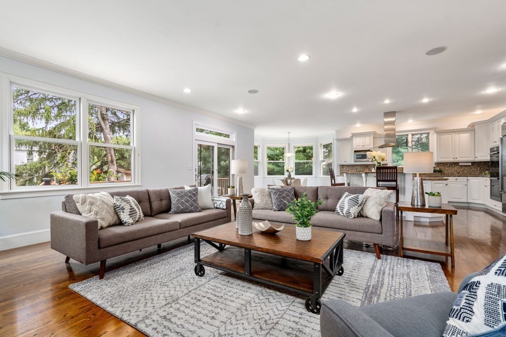 15 Fredana Road Newton, MA 02468 - Photo 3 of 25 a living room with furniture kitchen view and a large window