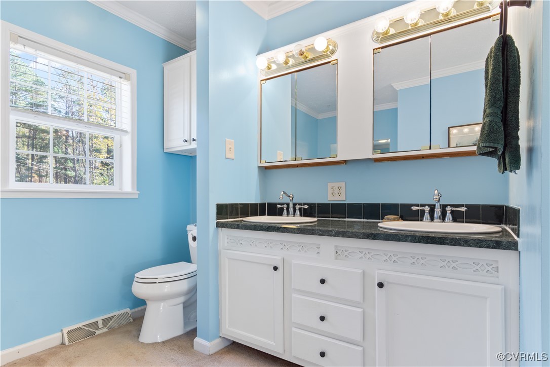 219 Barlow Road Williamsburg, VA 23188 - Photo 25 of 50 a bathroom with a granite countertop toilet sink and mirror