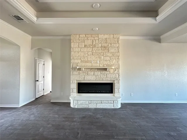 a view of kitchen with a fireplace