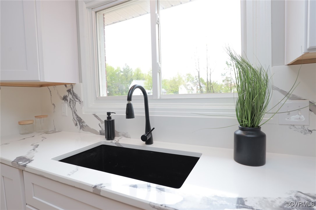 6626 Willson Road Henrico, VA 23231 - Photo 16 of 43 a close view of a sink a faucet and a potted plant