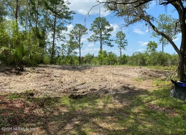 a view of a road with a yard