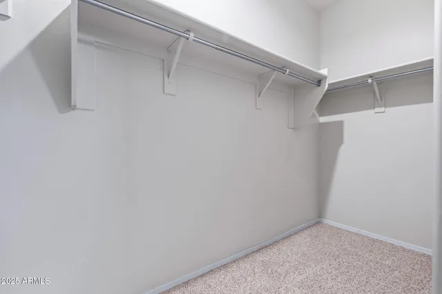 a view of walk in closet with empty racks