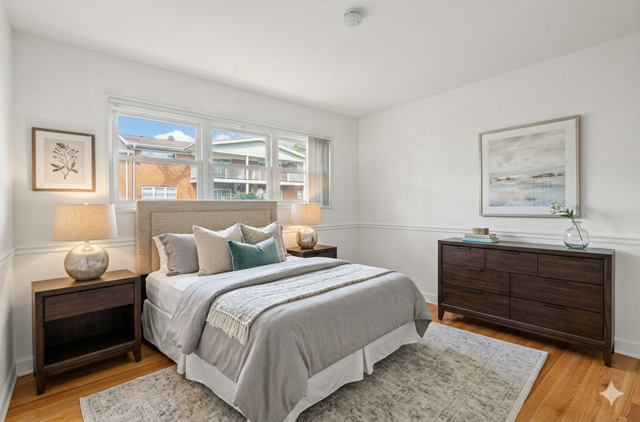 169 East Palatine Road, Unit E Palatine, IL 60067 - Photo 13 of 24 a bedroom with a bed and wooden floor