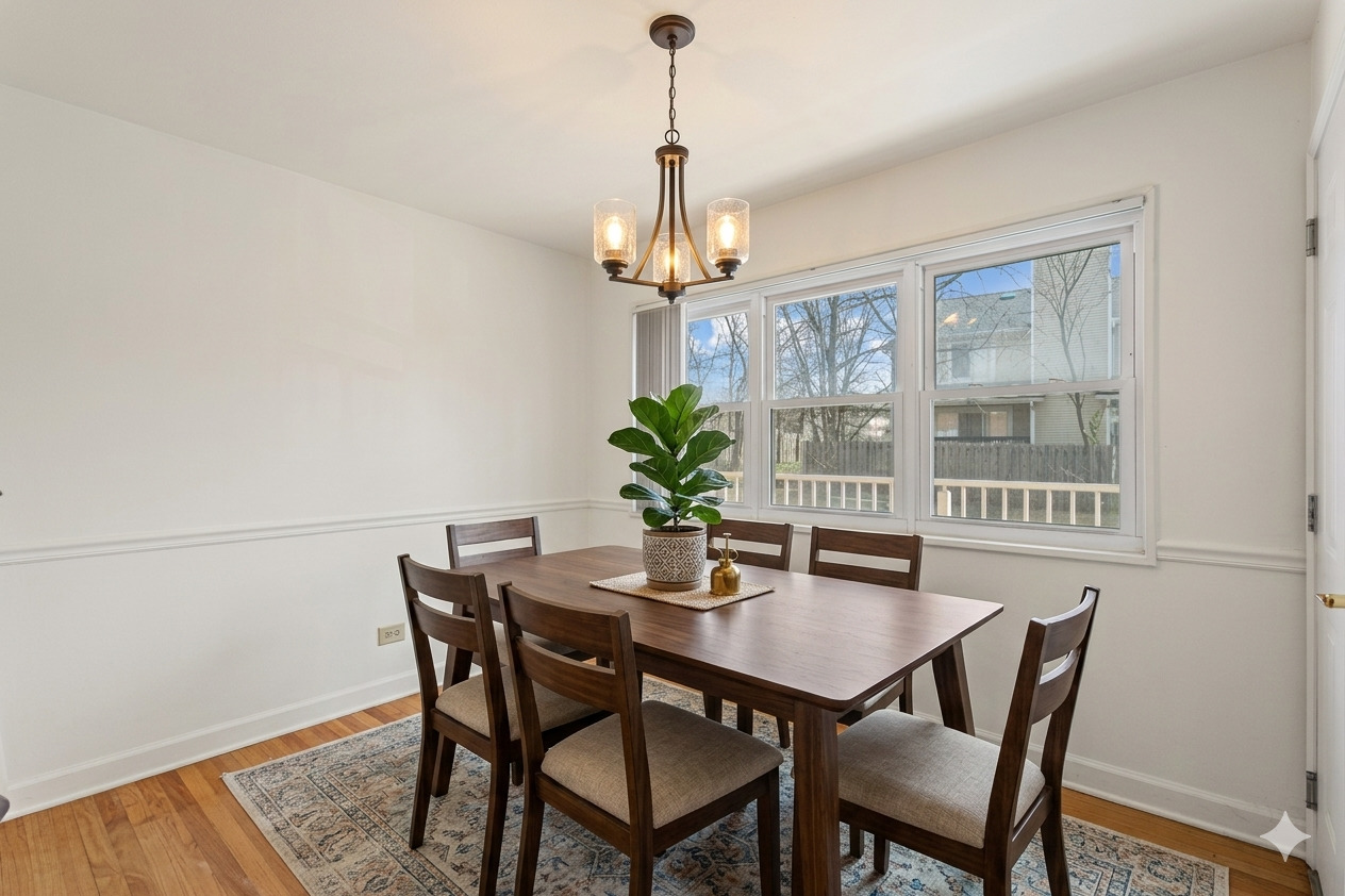169 East Palatine Road, Unit E Palatine, IL 60067 - Photo 2 of 24 a dining room with furniture a chandelier and wooden floor
