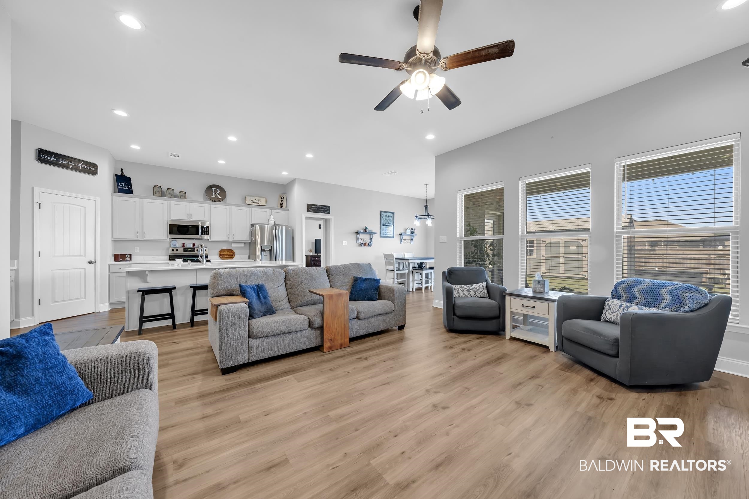 1176 Stella Road Foley, AL 36535 - Photo 7 of 40 Living room with a ceiling fan, recessed lighting, and light wood finished floors