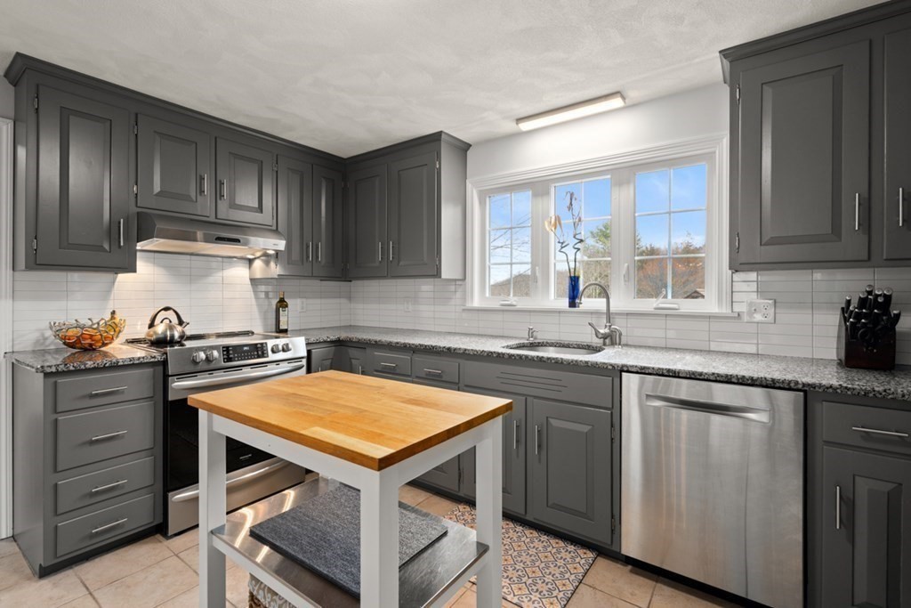 1091 Bay Road Hamilton, MA 01982 - Photo 12 of 40 a kitchen with granite countertop a sink stove and cabinets