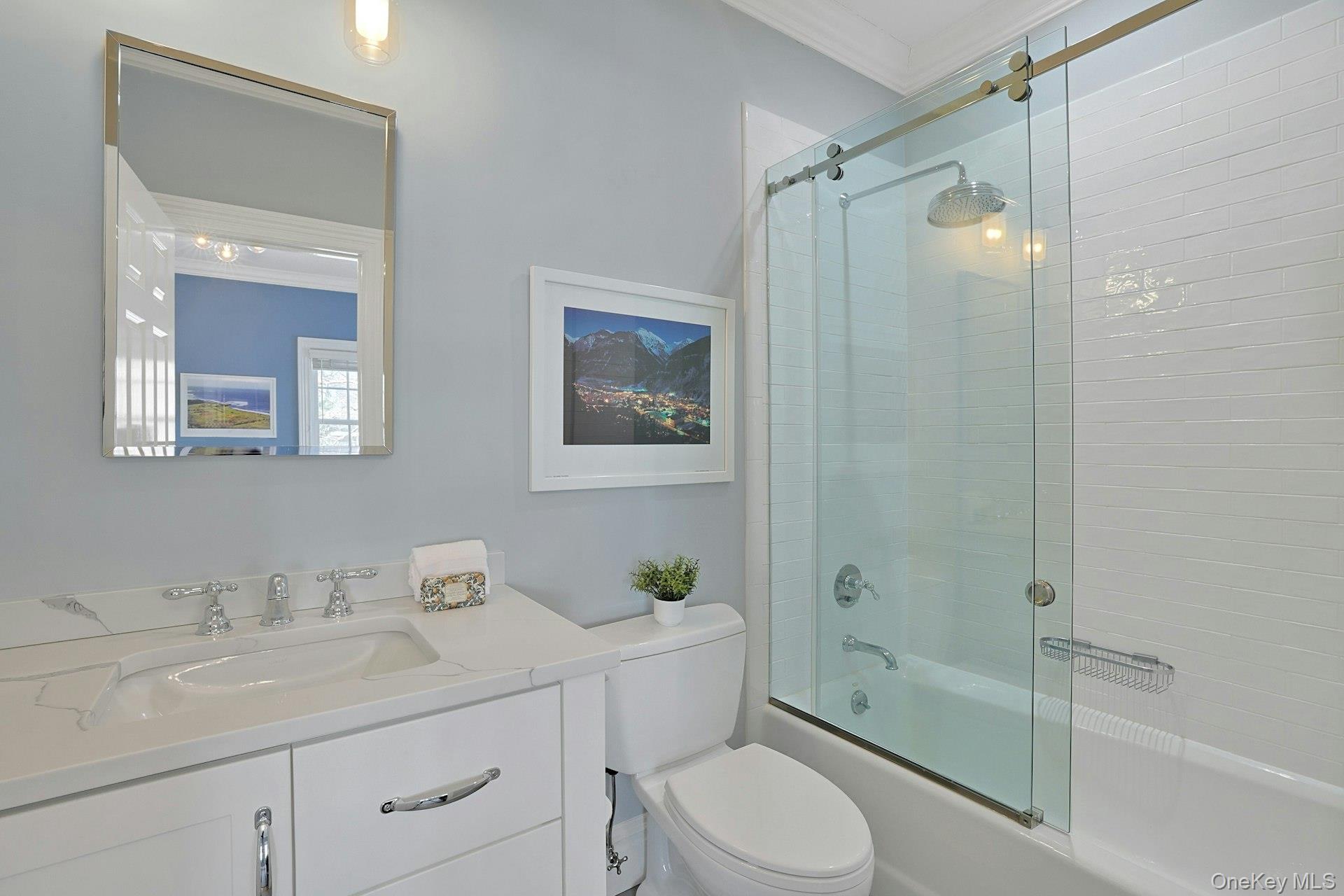 24 Fairview Road Scarsdale, NY 10583 - Photo 28 of 48 A beautifully refreshed private ensuite bath offering stylish finishes and thoughtful design.