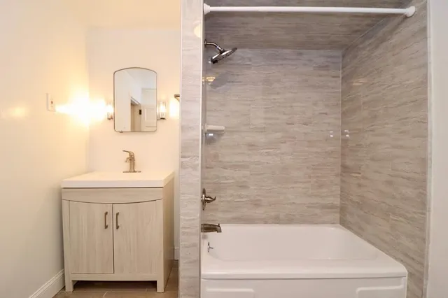 a bathroom with a bathtub