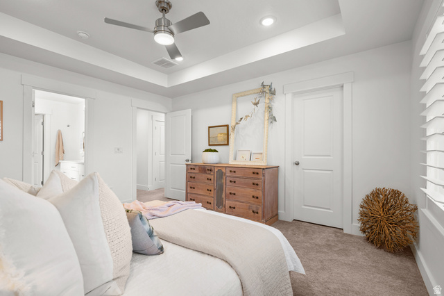 2706 West Maple Street, Unit 285 Mapleton, UT 84664 - Photo 18 of 36 Tray ceiling featuring a contemporary ceiling fan with integrated lighting and recessed lighting