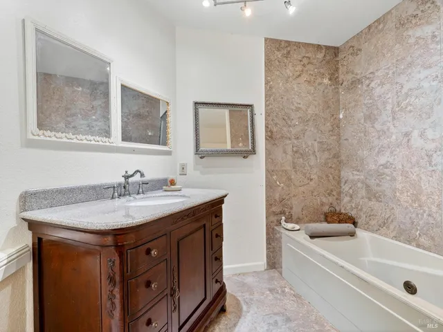 a bathroom with a tub