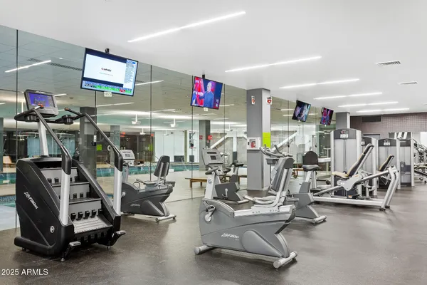 a view of a room with gym equipment