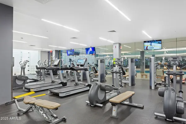 a view of a room with gym equipment