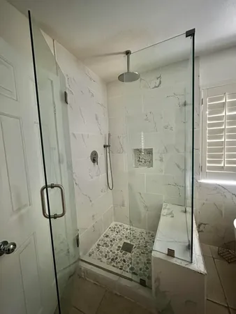 a bathroom with a shower