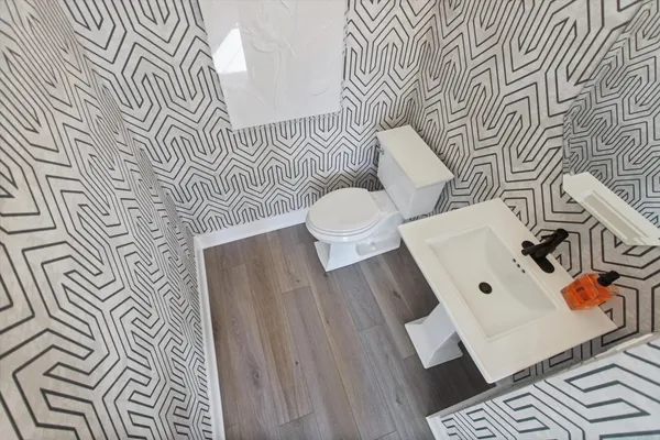 wooden floor with a couch