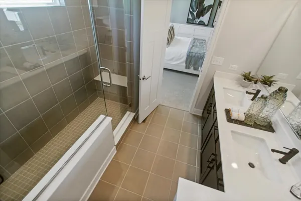 a bathroom with a bathtub
