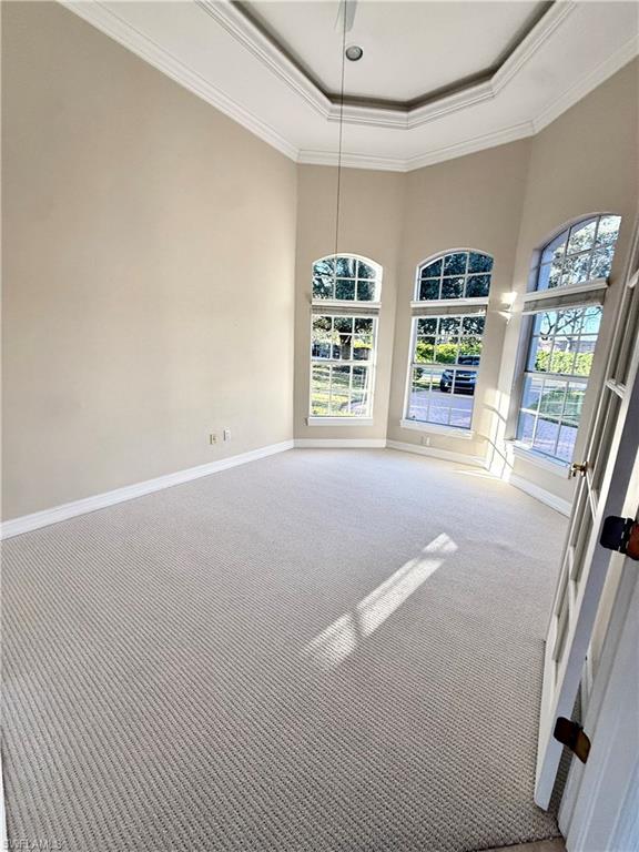 5031 Rustic Oaks Circle Naples, FL 34105 - Photo 7 of 15 Spare room with crown molding, carpet flooring, and a raised ceiling