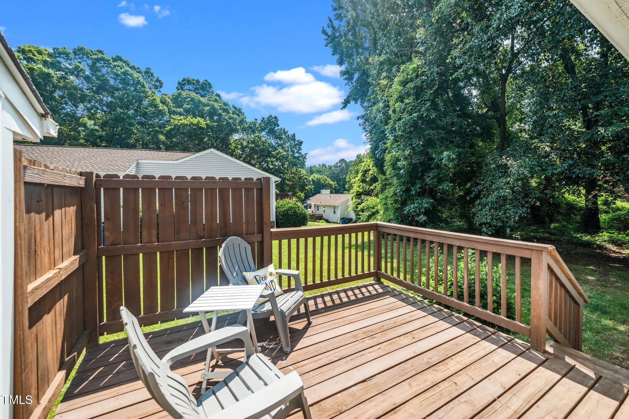 6016 Farm Gate Road Raleigh, NC 27606 - Photo 15 of 23 a view of balcony with wooden floor and outdoor seating