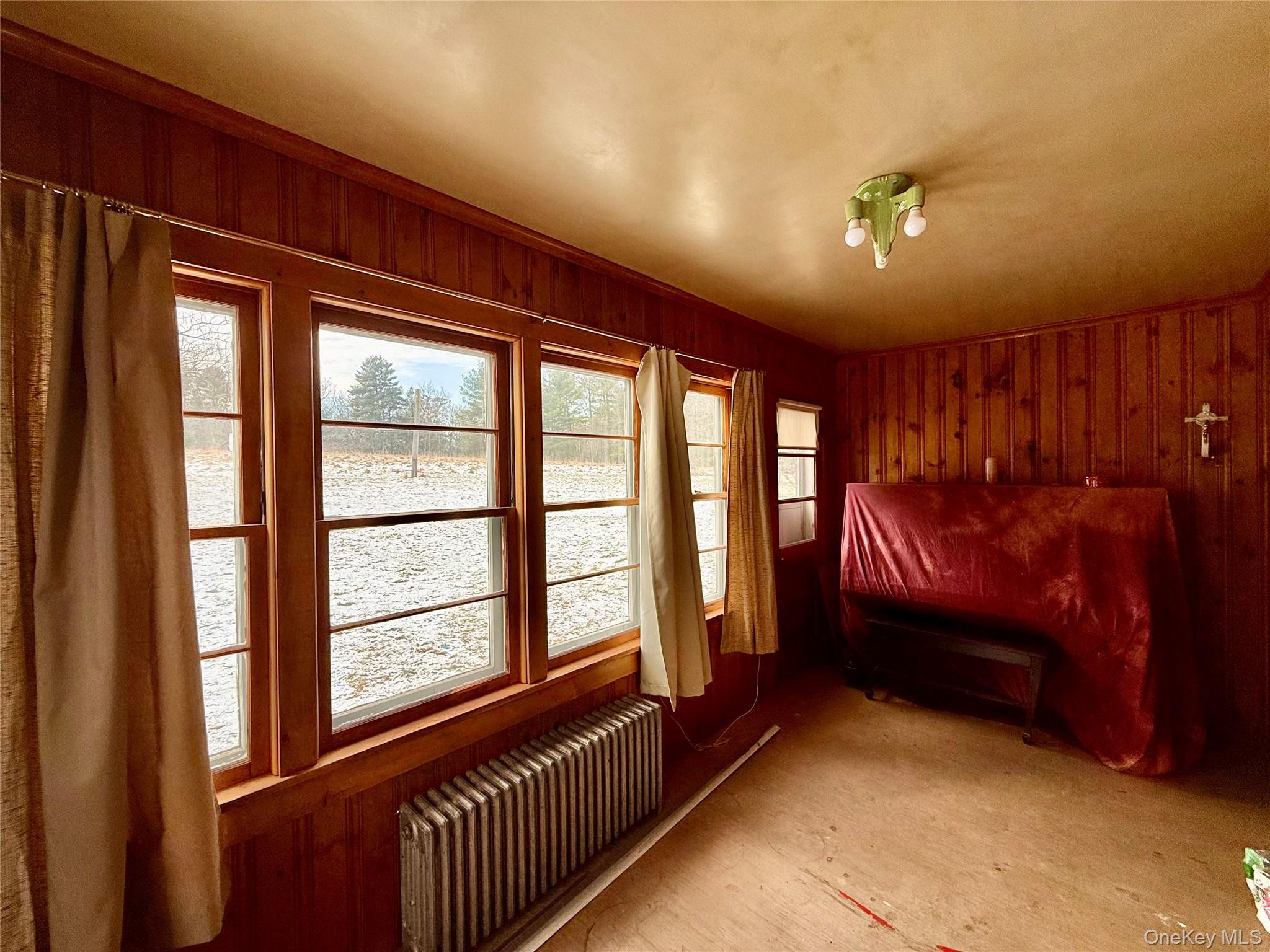 111 Mail Road Barryville, NY 12719 - Photo 17 of 34 Unfurnished bedroom featuring radiator and wood walls