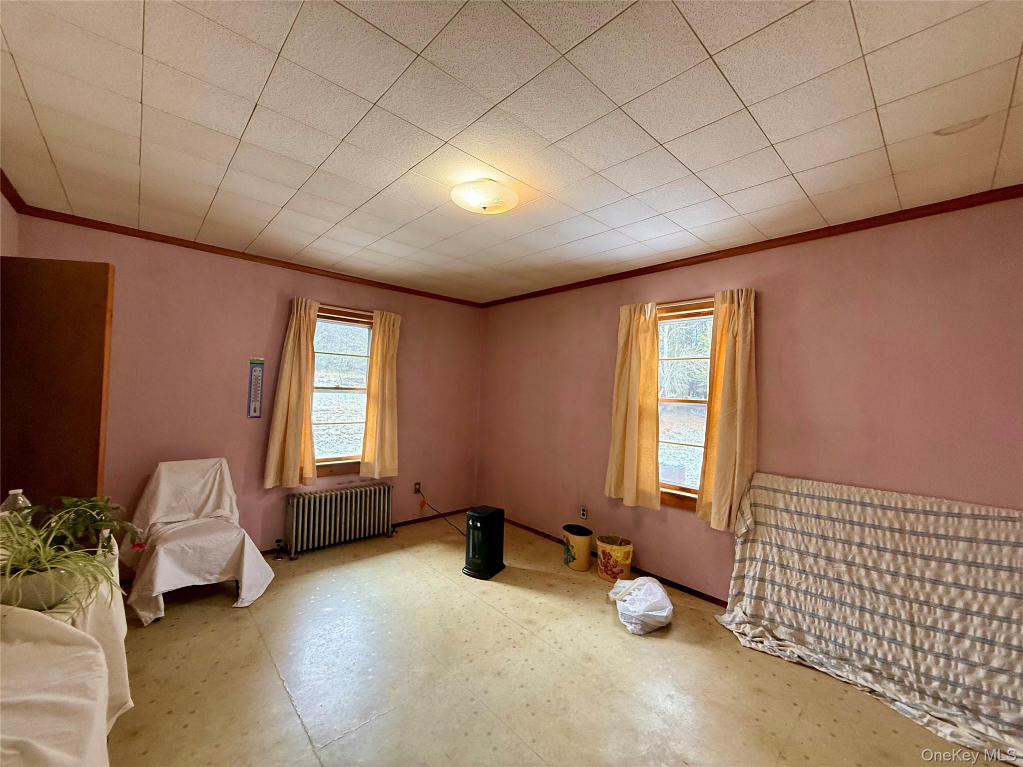 111 Mail Road Barryville, NY 12719 - Photo 27 of 34 Spare room featuring ornamental molding, tile patterned floors, radiator heating unit, and healthy amount of natural light